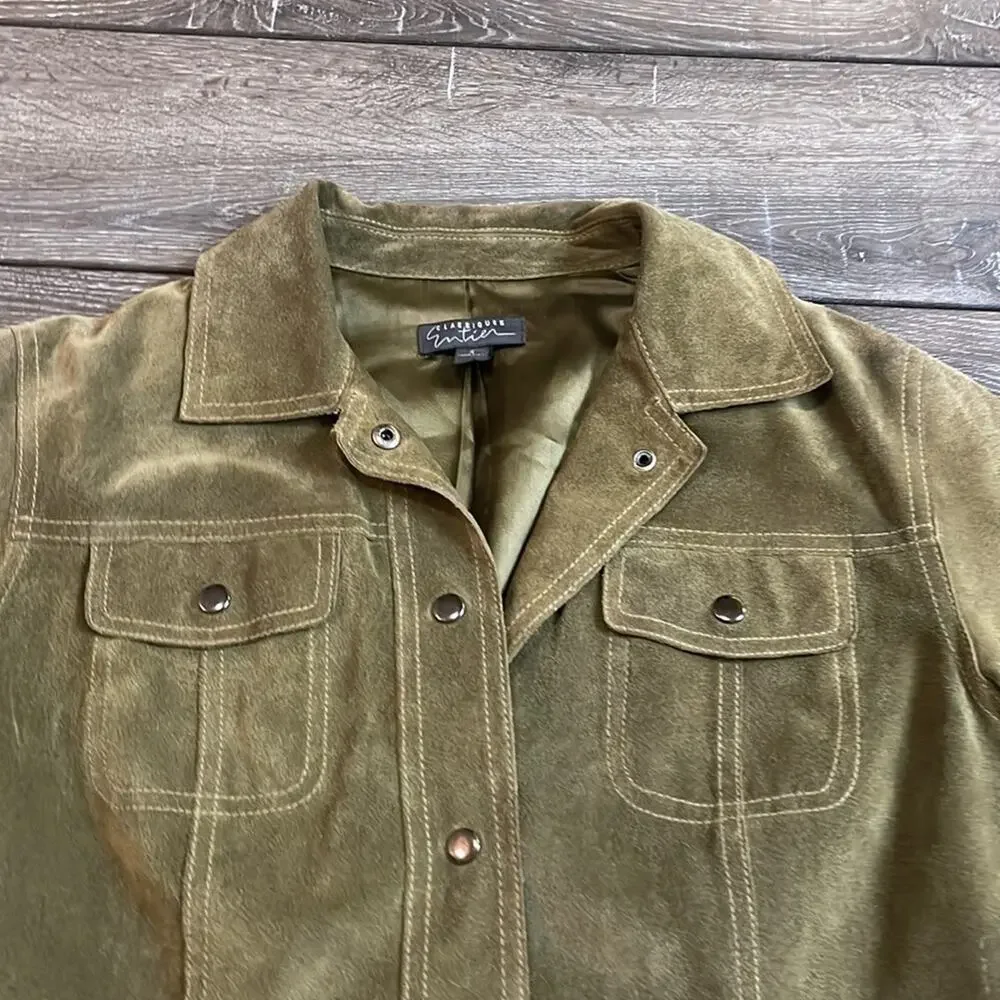 Vintage Green Suede Snap Front Jacket Women’s Size Small - Picture 6 of 8